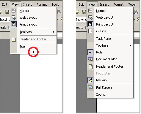 word 2003 menus