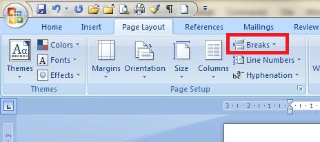 word 2007 insert break window