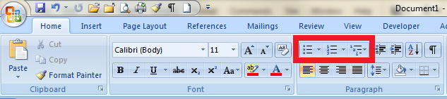 word 2007 lists