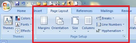 word 2007 page setup