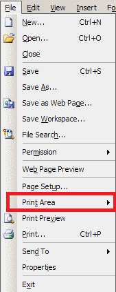 excel 2003 print area