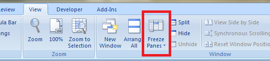 excel 2007 freeze panes command