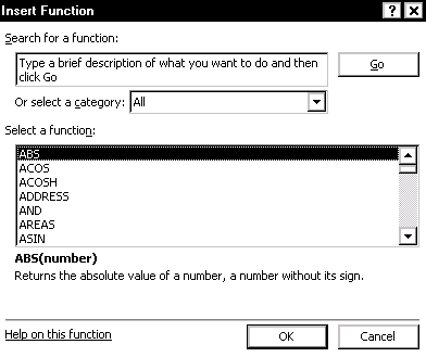 excel 2003 insert function