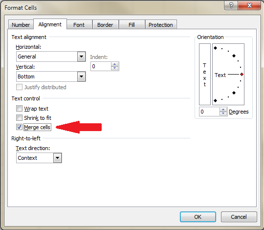 merge cells command